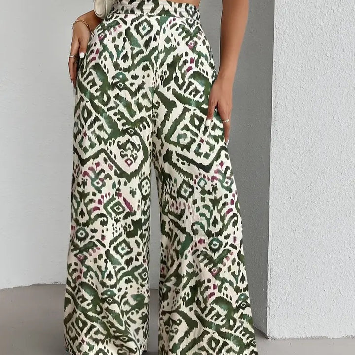 Damen Weite Palazzo-Hosen mit farbenfrohem Muster und hohem Taillenbund Drune