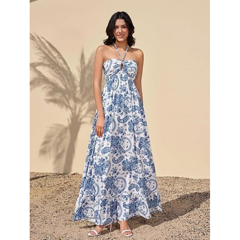 Damen Maxikleid im zeitlosen Paisleymuster mit schulterfreiem Design und voluminösem Saum Drune