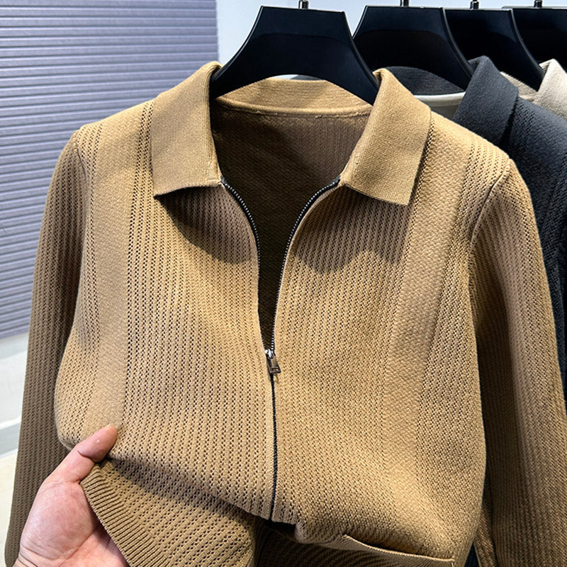 Damen Pullover mit strukturiertem Reißverschluss und klassischem Kragen Drune