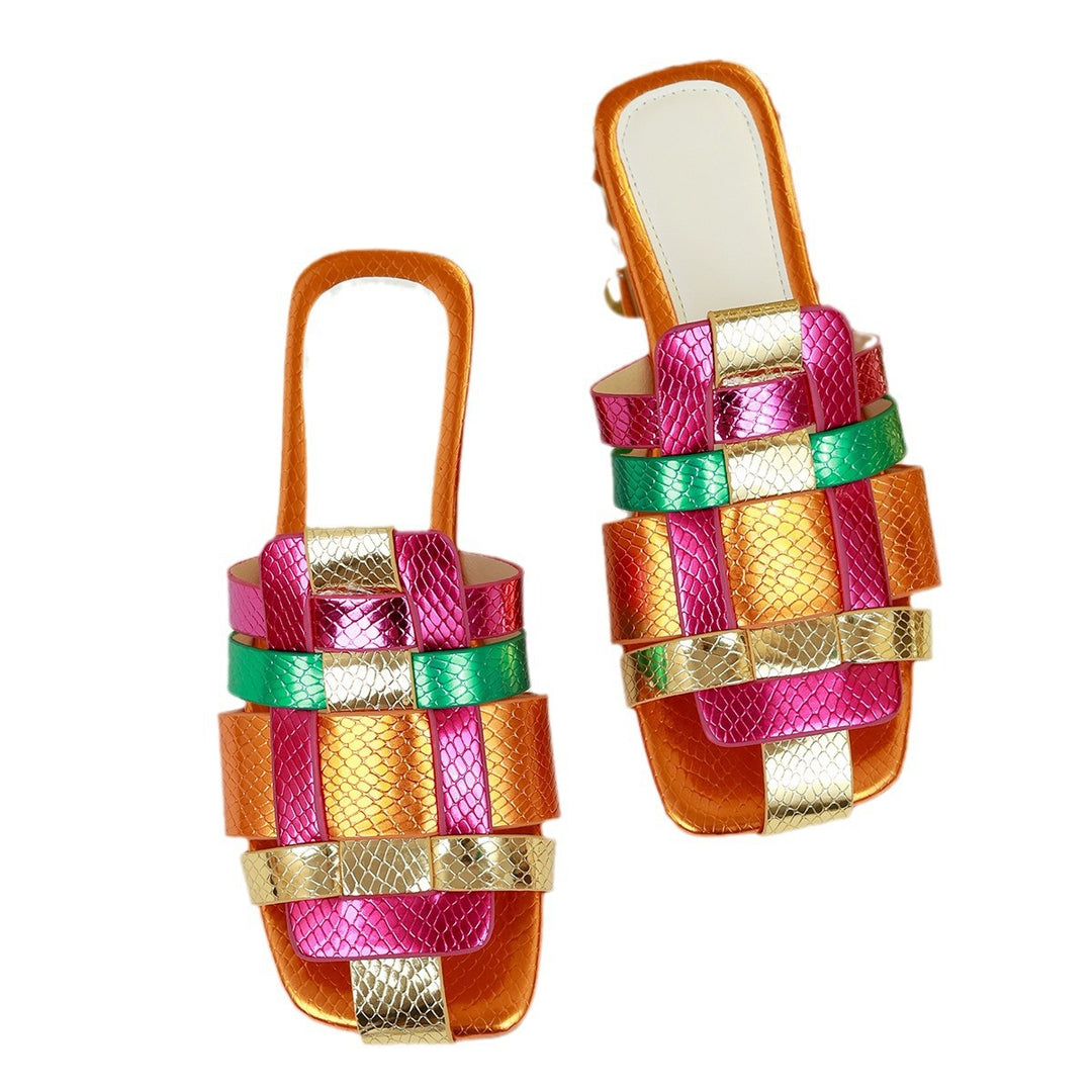 Damen nan moderne Riemen-Slipper mit geflochtenem Mehrlagen-Design und Schlangenprägung Drune