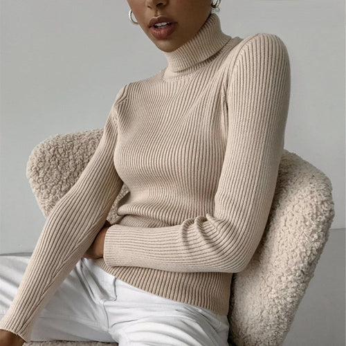 Damen Rollkragenpullover im feinen Rippenstrick Drune