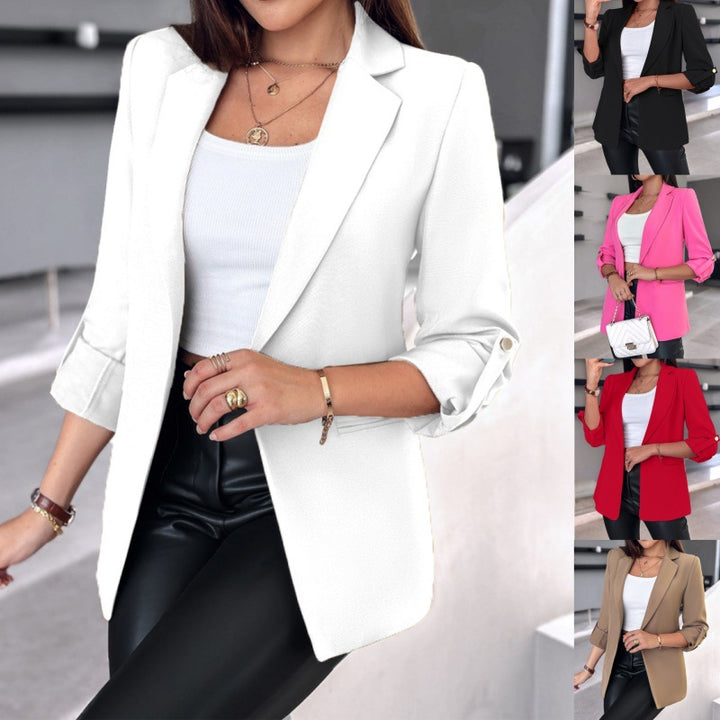 Damen Modischer Blazer mit hochgekrempelten Ärmeln und praktischen Taschen Drune