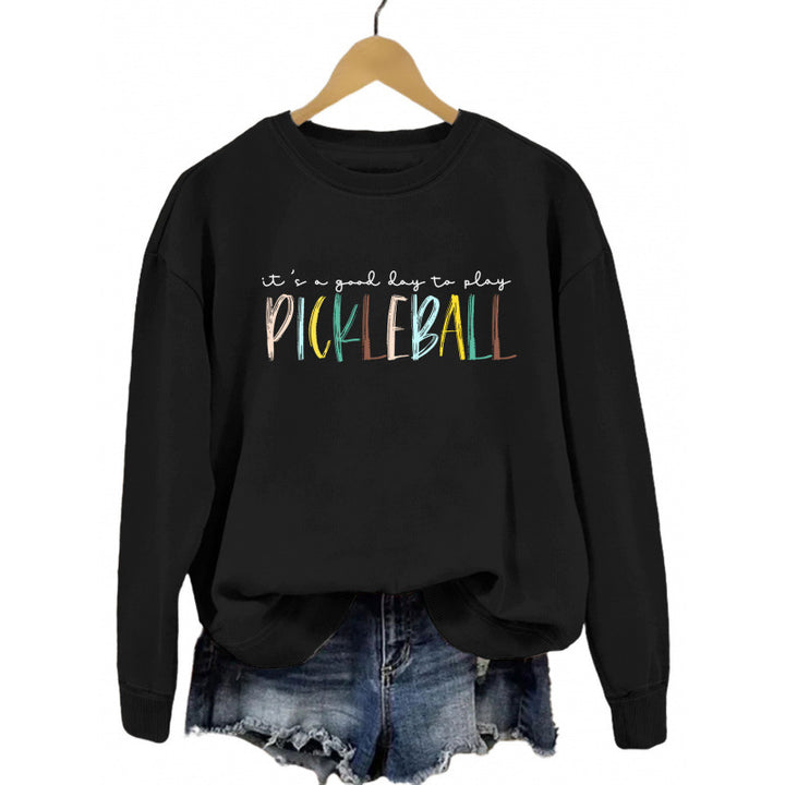 Damen lässiger Sweatshirt mit buntem Pickleball-Druck Drune