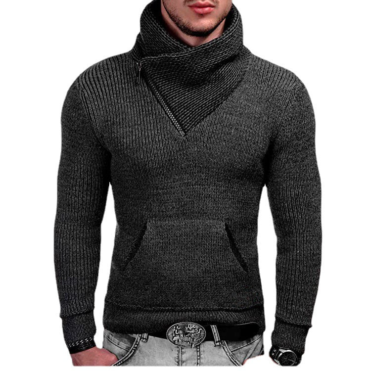 Herren Langarm Kapuzenpullover mit asymmetrischem Reißverschluss und strukturiertem Strickdesign Drune