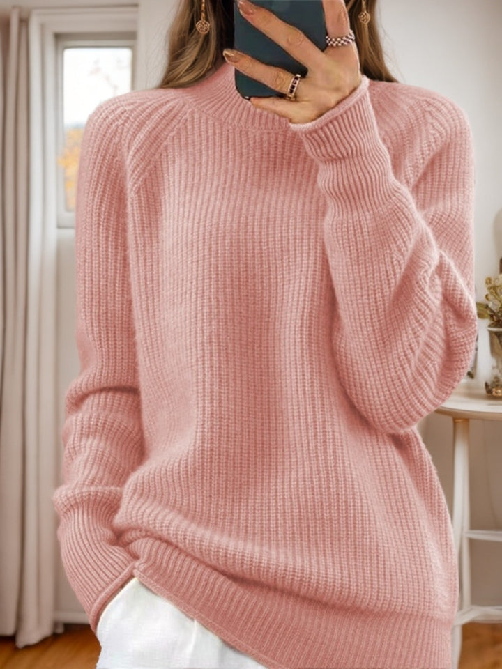 Damen nan kuscheliger Strickpullover mit Stehkragen und Rippstruktur Drune