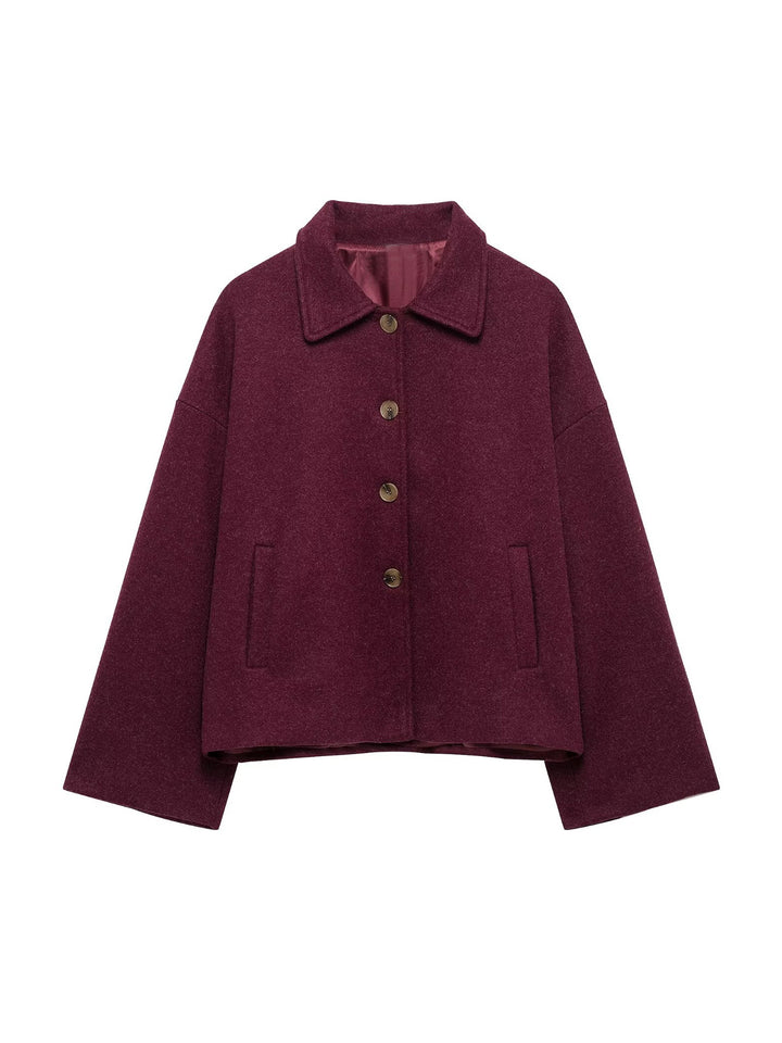 Damen Oversize Wolljacke mit dekorativen Knöpfen Drune