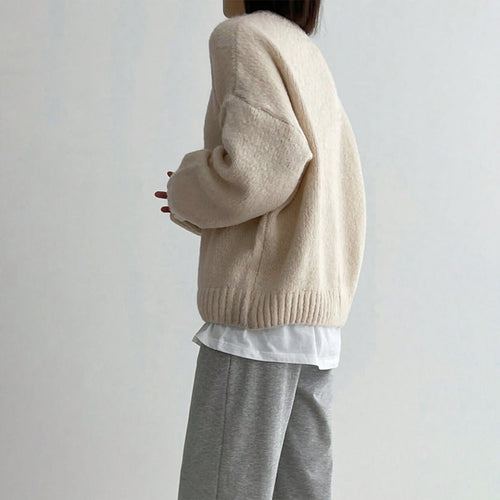 Drune | Pullover Gestrickte Wolle Übergröße Schnitt Rundhalsausschnitt Rippendetails
