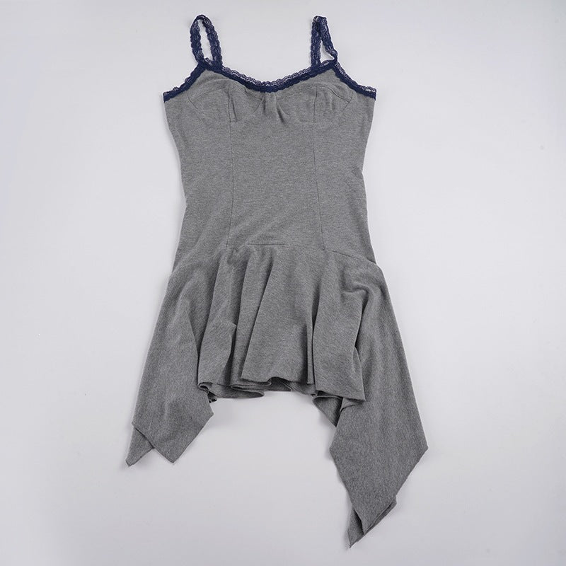 Damen Spaghetti-Trägertop mit floralem Spitzeinsatz und asymmetrischem Saum Drune