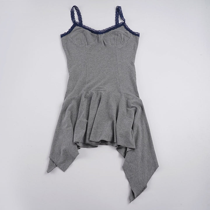 Damen Spaghetti-Trägertop mit floralem Spitzeinsatz und asymmetrischem Saum Drune
