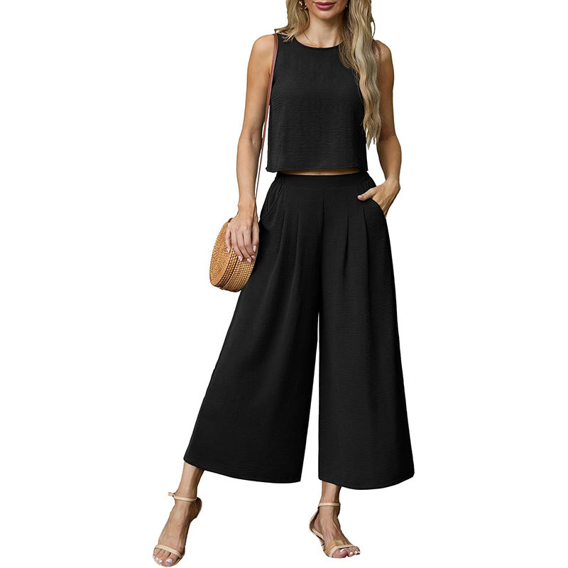 Damen luftiges Zweiteiler-Set mit weitem Hosenbein und ärmellosem Top Drune