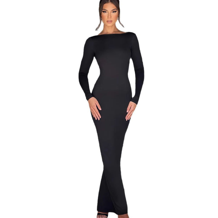 Damen Langarm-Maxikleid mit figurbetonter Silhouette und elegantem Ausschnitt Drune