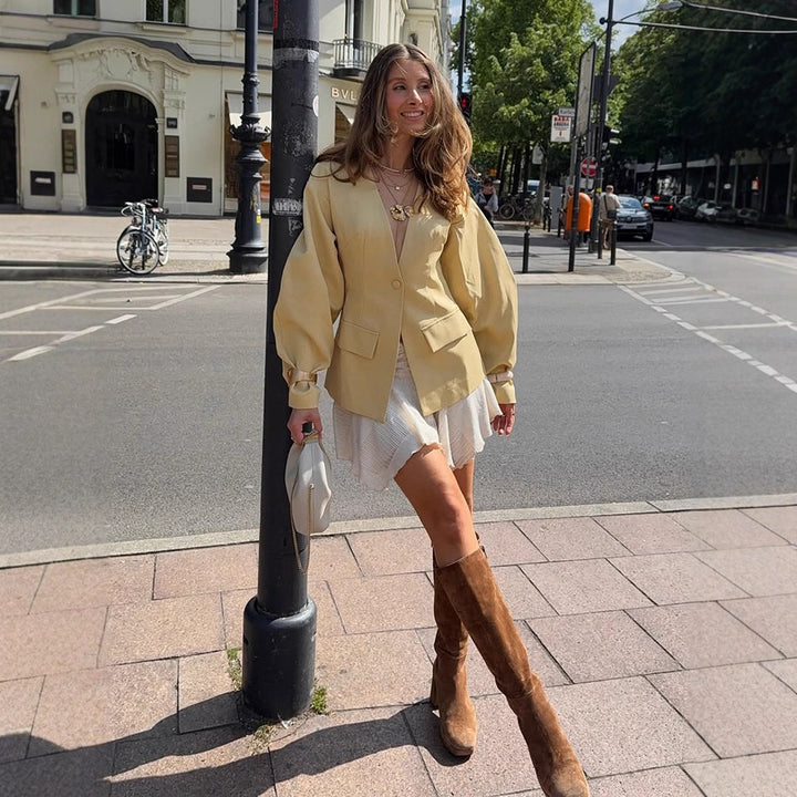 Damen eleganter Oversized Blazer mit Puffärmeln Drune