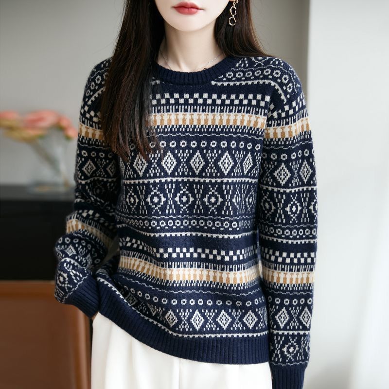 Damen Gemusterter Strickpullover Drune