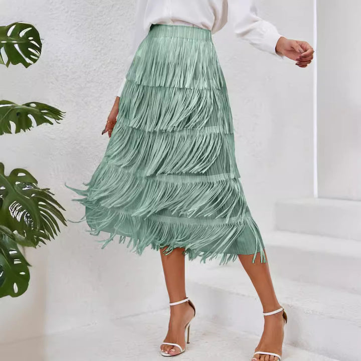 Damen Rock mit fransigem Design und schwingenden Lagen Drune