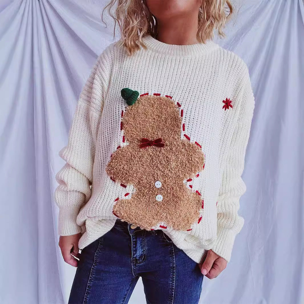 Damen festlicher Pullover mit weihnachtlichem Keksdesign Drune