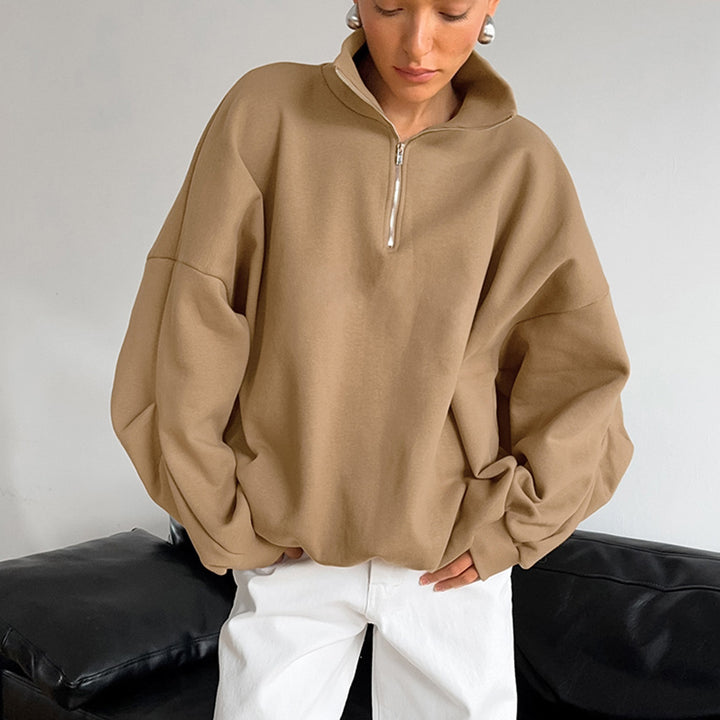 Damen lässiger Oversized Pullover mit Reißverschluss Drune
