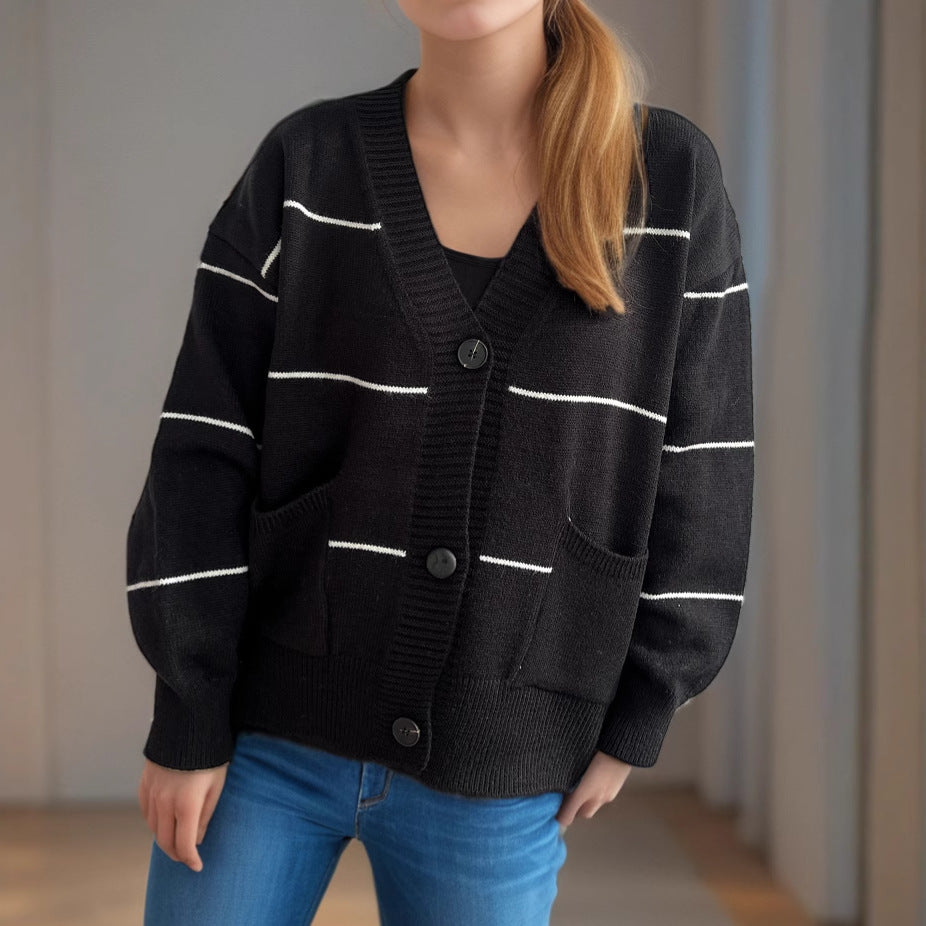 Damen gemütliche Strickjacke mit Taschen und Knopfdetails Drune