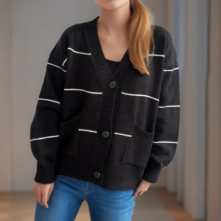 Damen gemütliche Strickjacke mit Taschen und Knopfdetails Drune