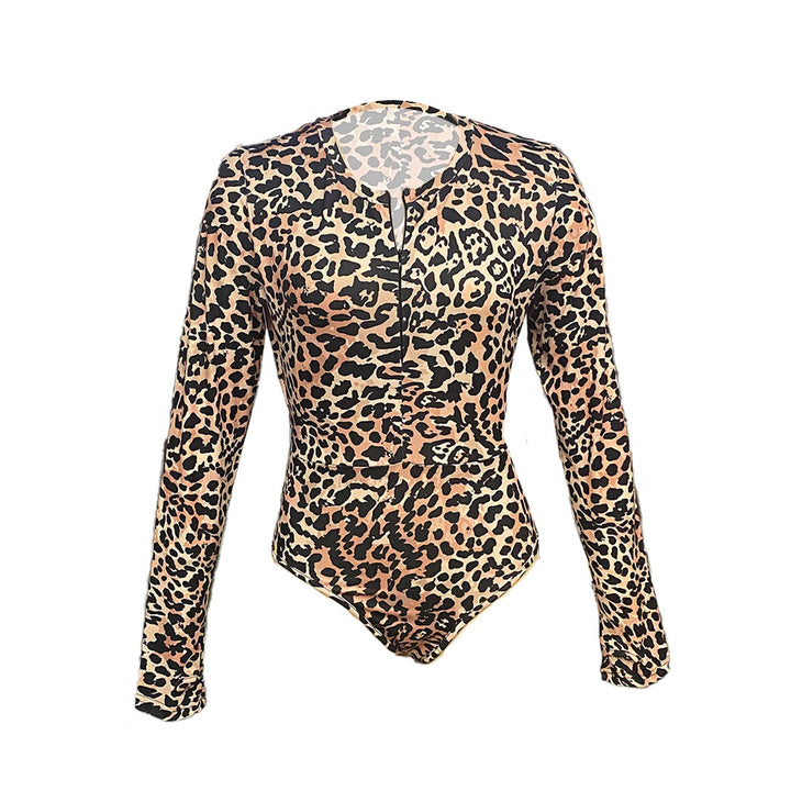 Damen Langarm Body mit aufregendem Leopardenmuster Drune
