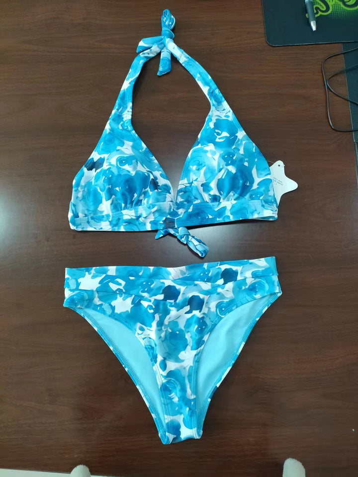 Damen Triangel-Bikini-Set mit verstellbaren Trägern und floralem Muster Drune