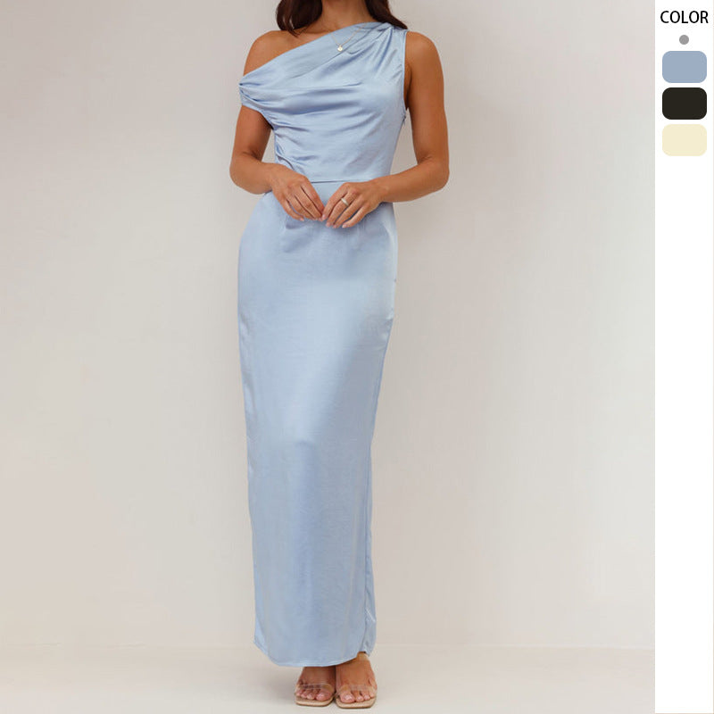 Damen Elegantes Maxikleid mit asymmetrischem Schnitt und dekorativem Draped-Design Drune