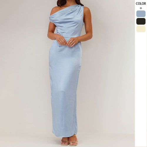Damen Elegantes Maxikleid mit asymmetrischem Schnitt und dekorativem Draped-Design Drune