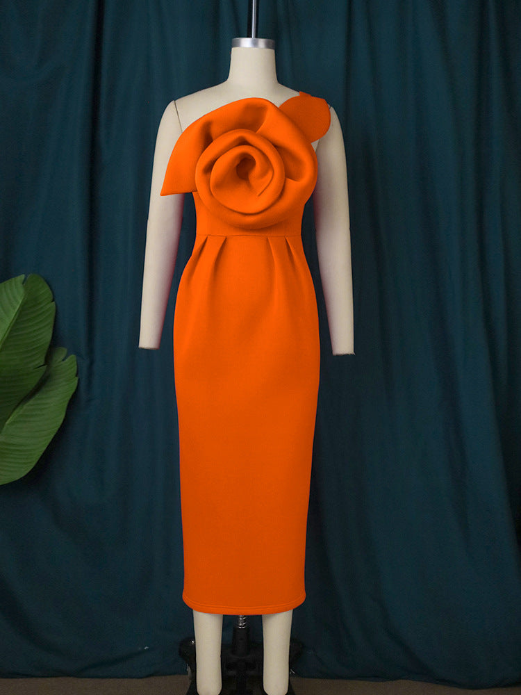 Damen Elegantes Abendkleid mit floralem 3D-Rosenakzent Drune