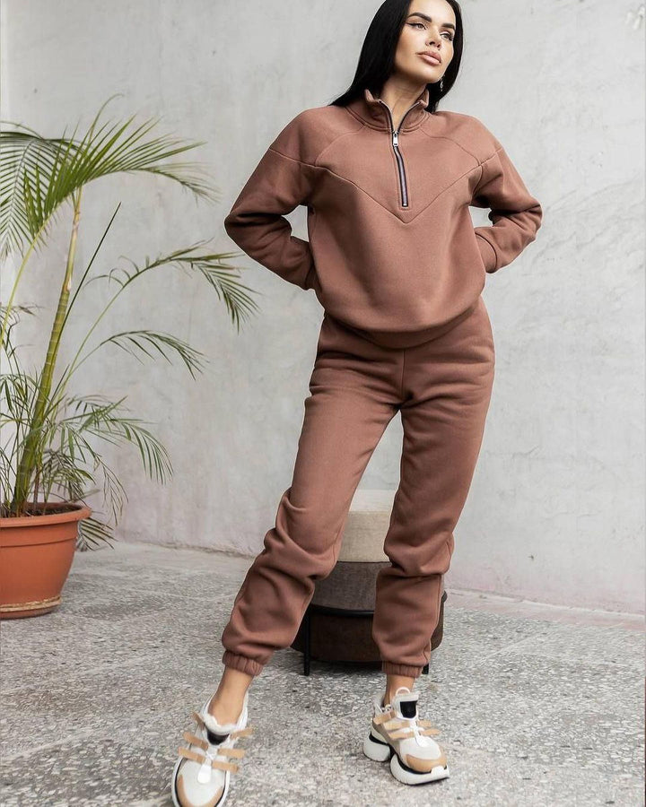 Damen Sportlicher Trainingsanzug mit hohem Kragen und praktischen Taschen Drune