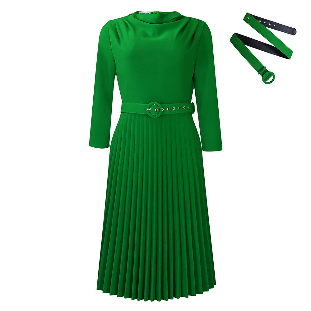 Damen Midikleid mit elegantem Plisseedesign und tailliertem Gürtel Drune