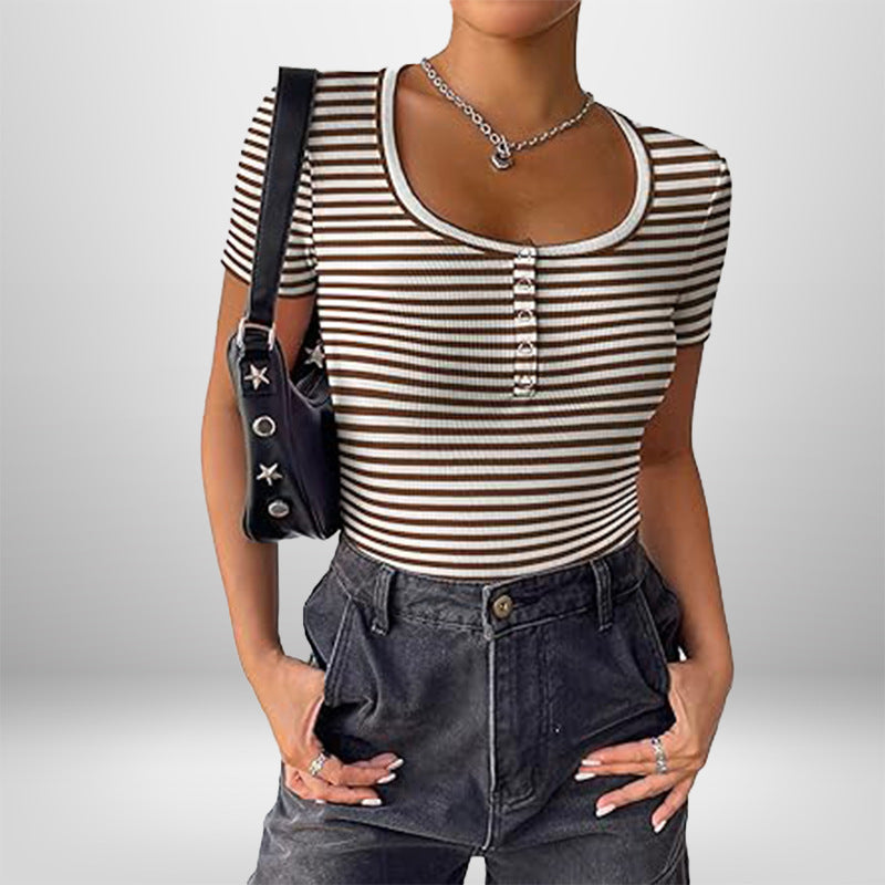 Damen Kurzarm Bodysuit mit Knopfdetails und figurbetonter Silhouette Drune