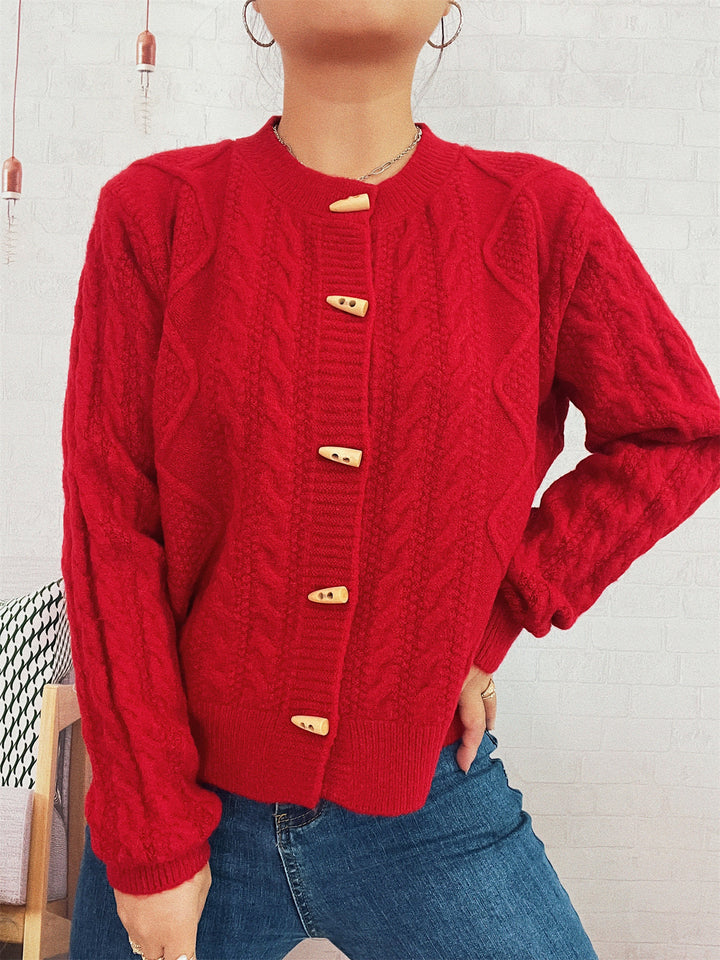 Damen Strickjacke mit dekorativen Knöpfen und strukturierter Webart Drune