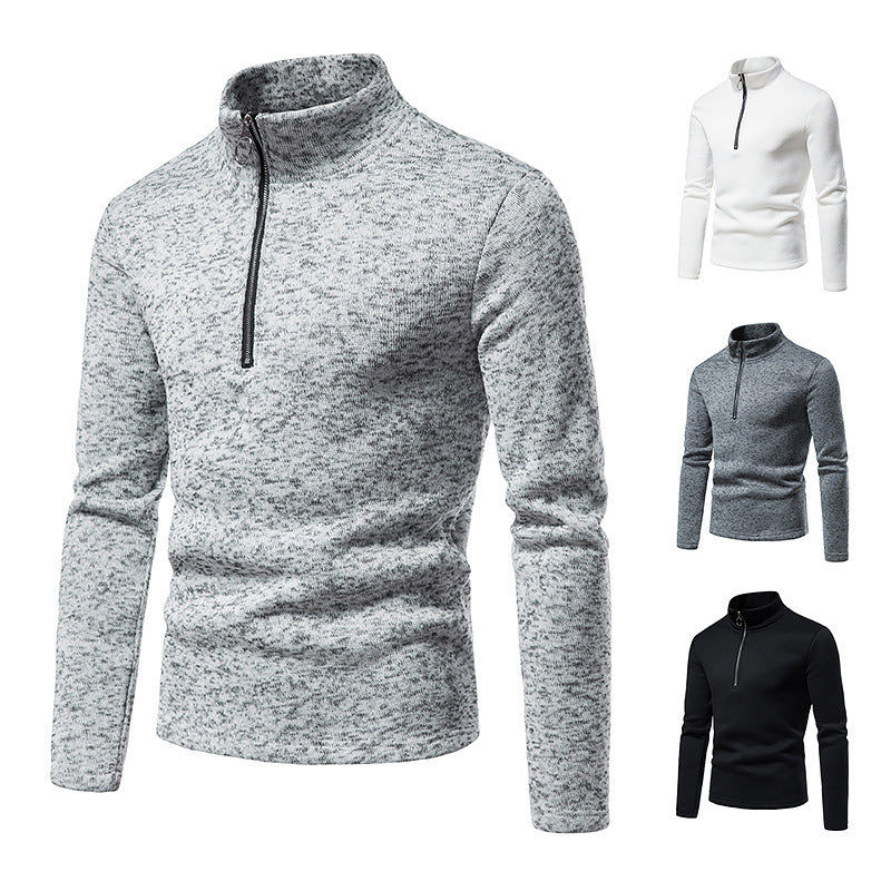 Herren nan melierter Stehkragen-Pullover mit Kurzreißverschluss und schlanker Passform Drune