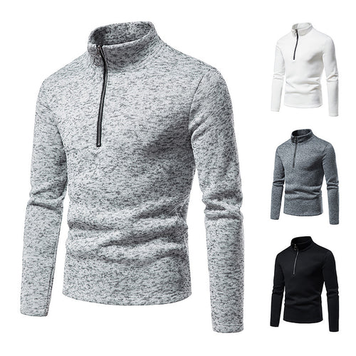 Herren nan melierter Stehkragen-Pullover mit Kurzreißverschluss und schlanker Passform Drune