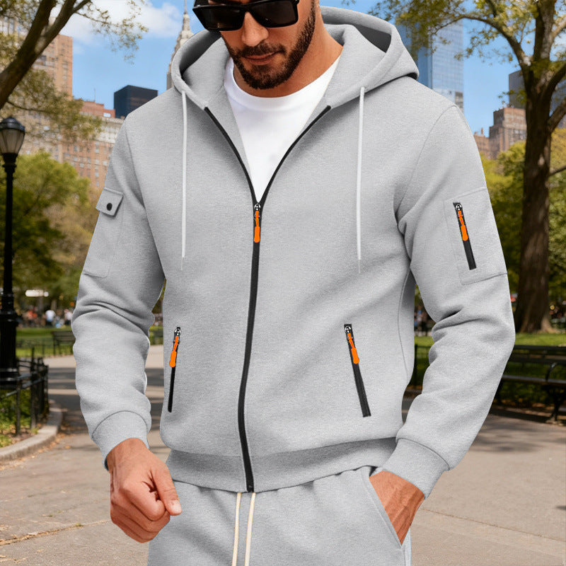Herren Sportliche Zip-Hoodie mit Innovativen Reißverschlusstaschen Drune