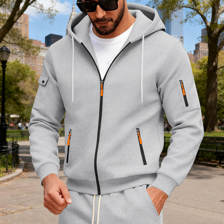 Herren Sportliche Zip-Hoodie mit Innovativen Reißverschlusstaschen Drune