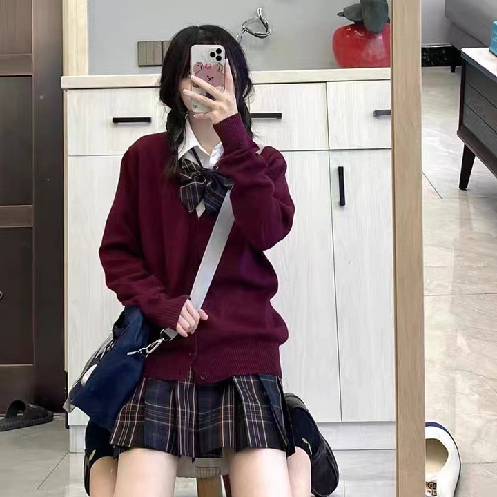 Damen College Strickjacke mit klassischem Kragen und dekorativem Schleifen-Design Drune