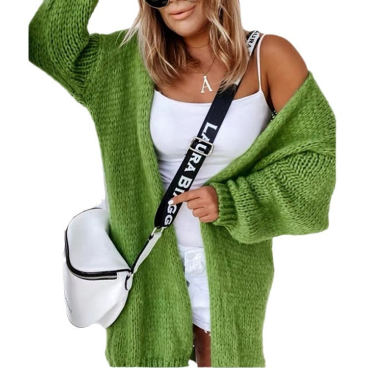 Damen Offener Strickcardigan mit luftiger Maschenstruktur und großen Ärmeln Drune