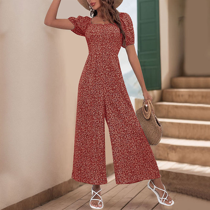 Damen Oversized Jumpsuit mit Puffärmeln und elastischem Taillenbund Drune