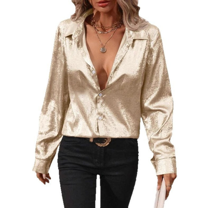 Damen Elegante Seidenbluse mit glänzender Oberfläche Drune