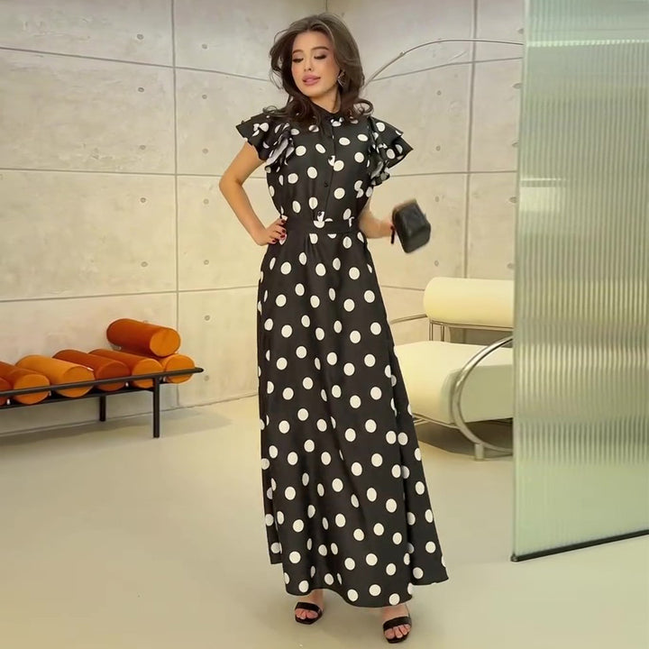 Damen Maxikleid mit voluminösen Rüschendetails und polka-dot Muster Drune