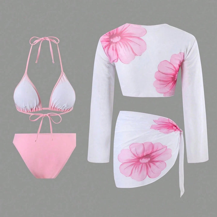 Damen Bikiniset mit floralem Wickeloberteil und hoch geschnittener Hose Drune