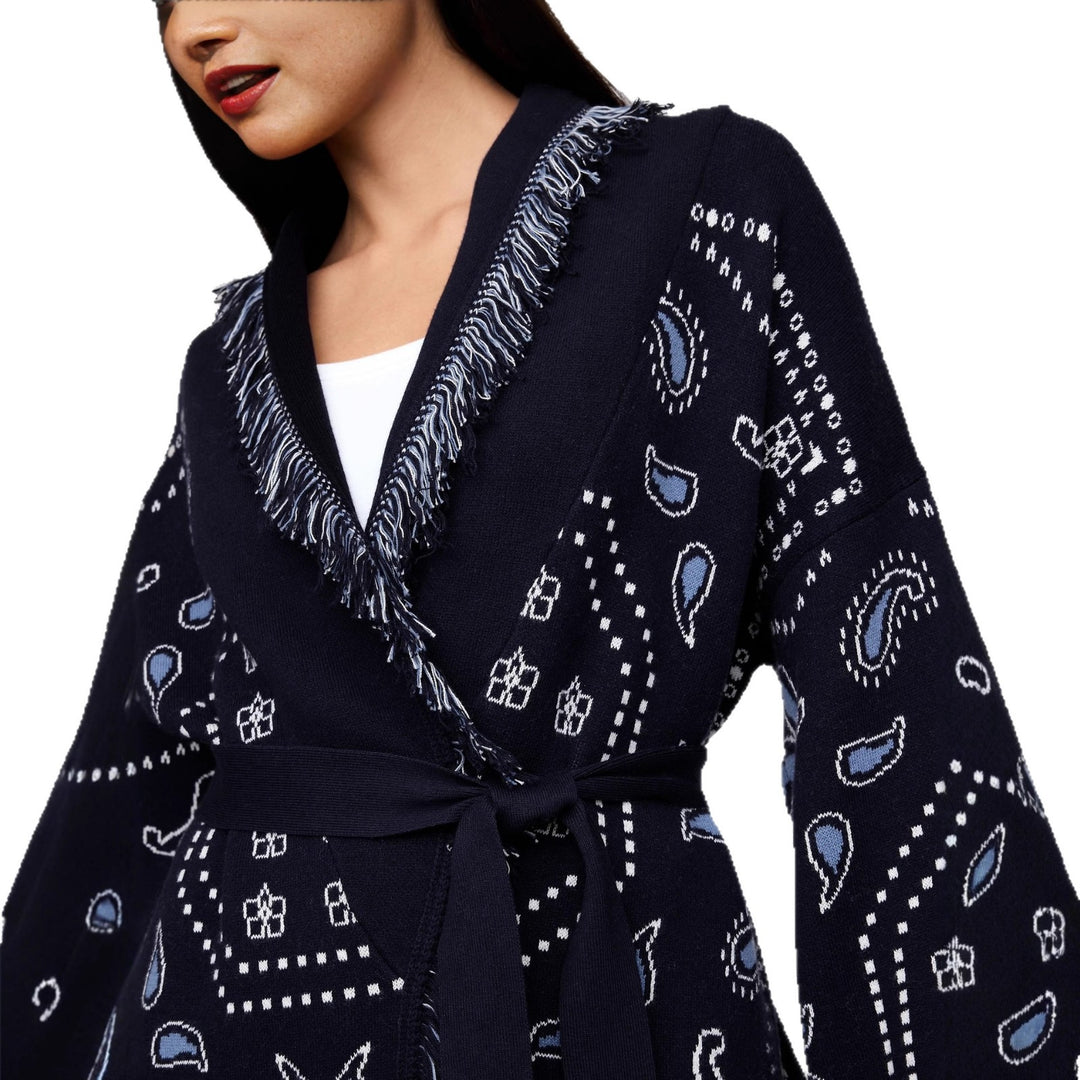 Damen Oversized Kimono-Weste mit raffinierten Fransen und buntem Paisleydruck Drune