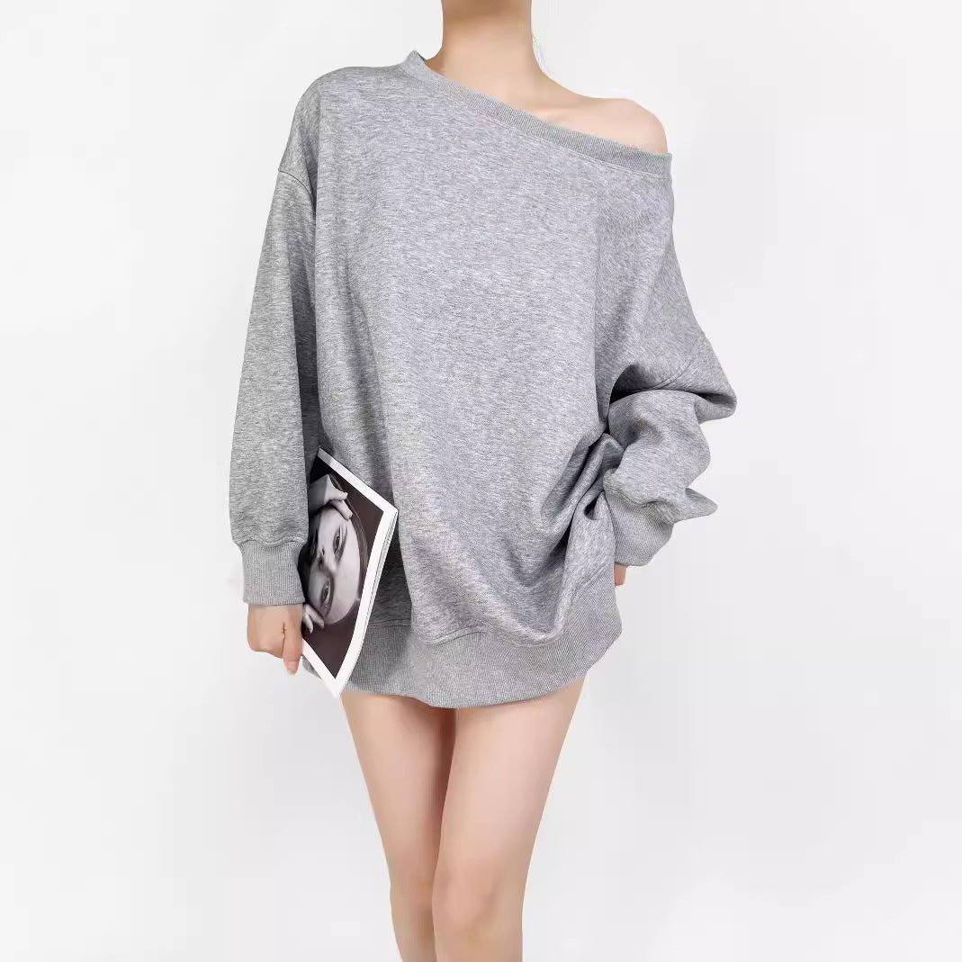 Damen lässiger Oversize-Sweatshirt mit leichtem Stoff Drune