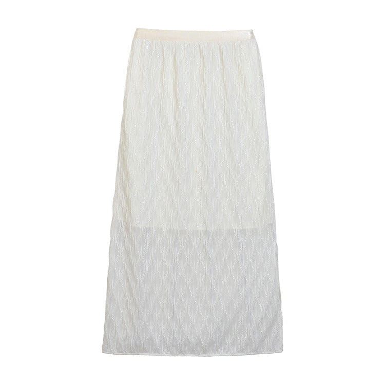 Damen nan bestickter Midimaxirock mit feinem Glitzermesh und elastischem Komfortbund Drune