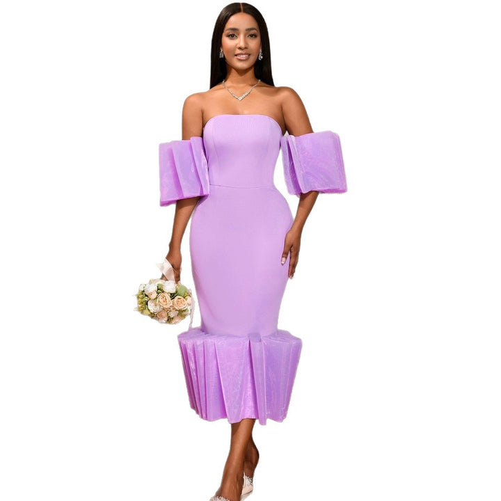 Damen Elegantes Midi-Kleid mit voluminösen Rüschenärmeln und asymmetrischem Saum Drune
