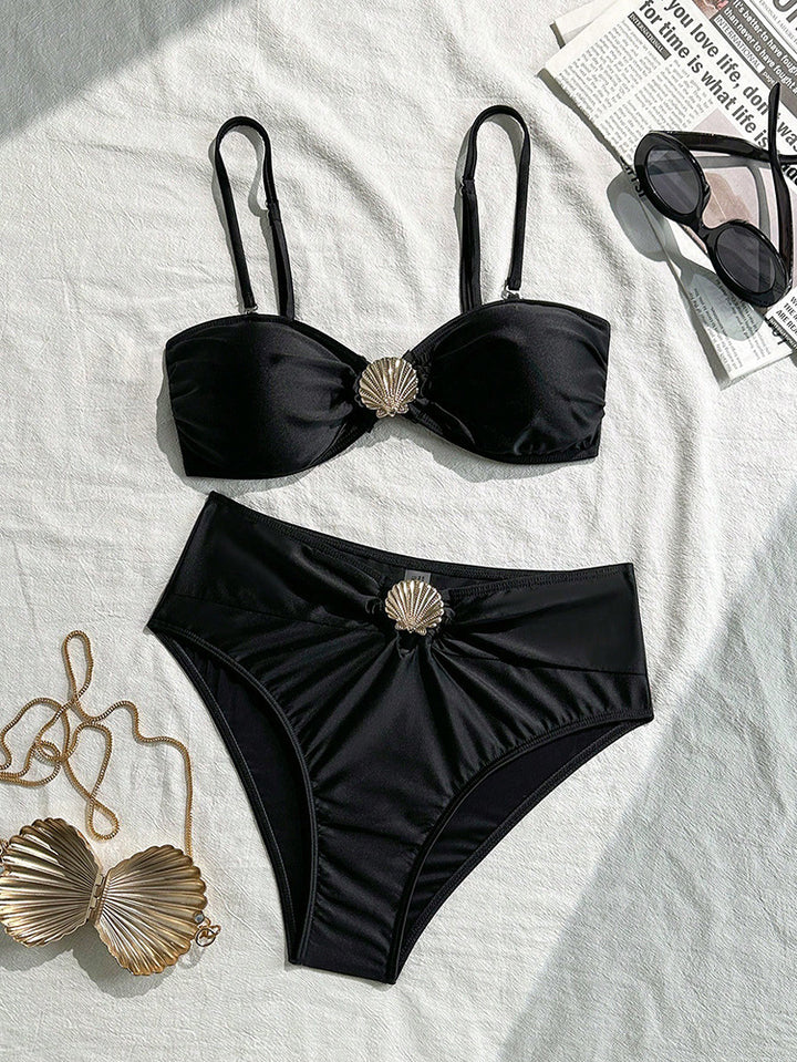 Damen Eleganter Bandeau-Bikini mit schimmernden Muschel-Details Drune