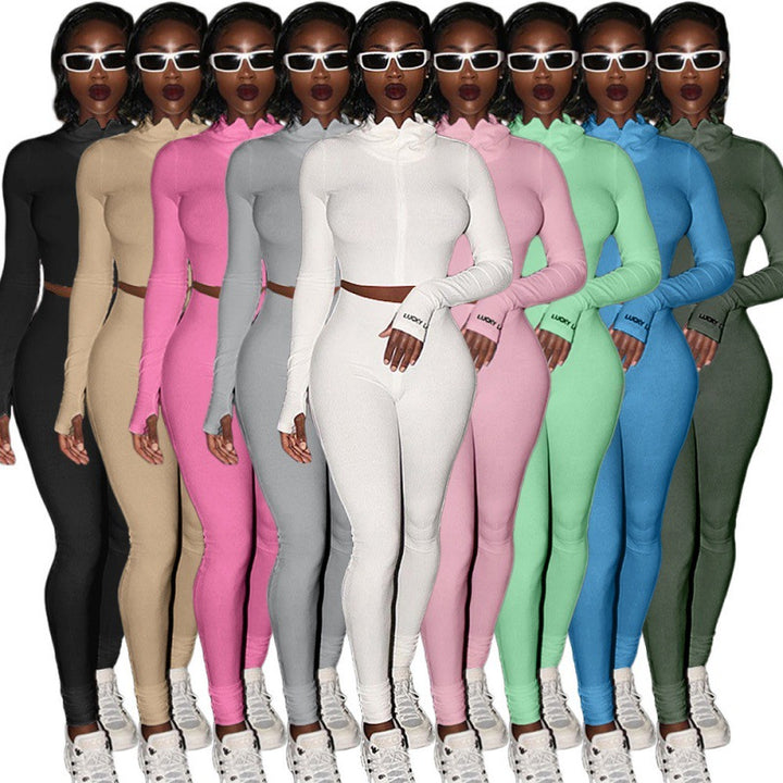 Damen Sportliches Figurbetontes Set mit hohem Kragen und eleganten Rippdetails Drune