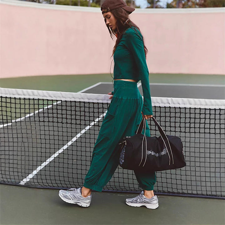 Damen lässiges Set aus cropped Oberteil und weiten Hose Drune
