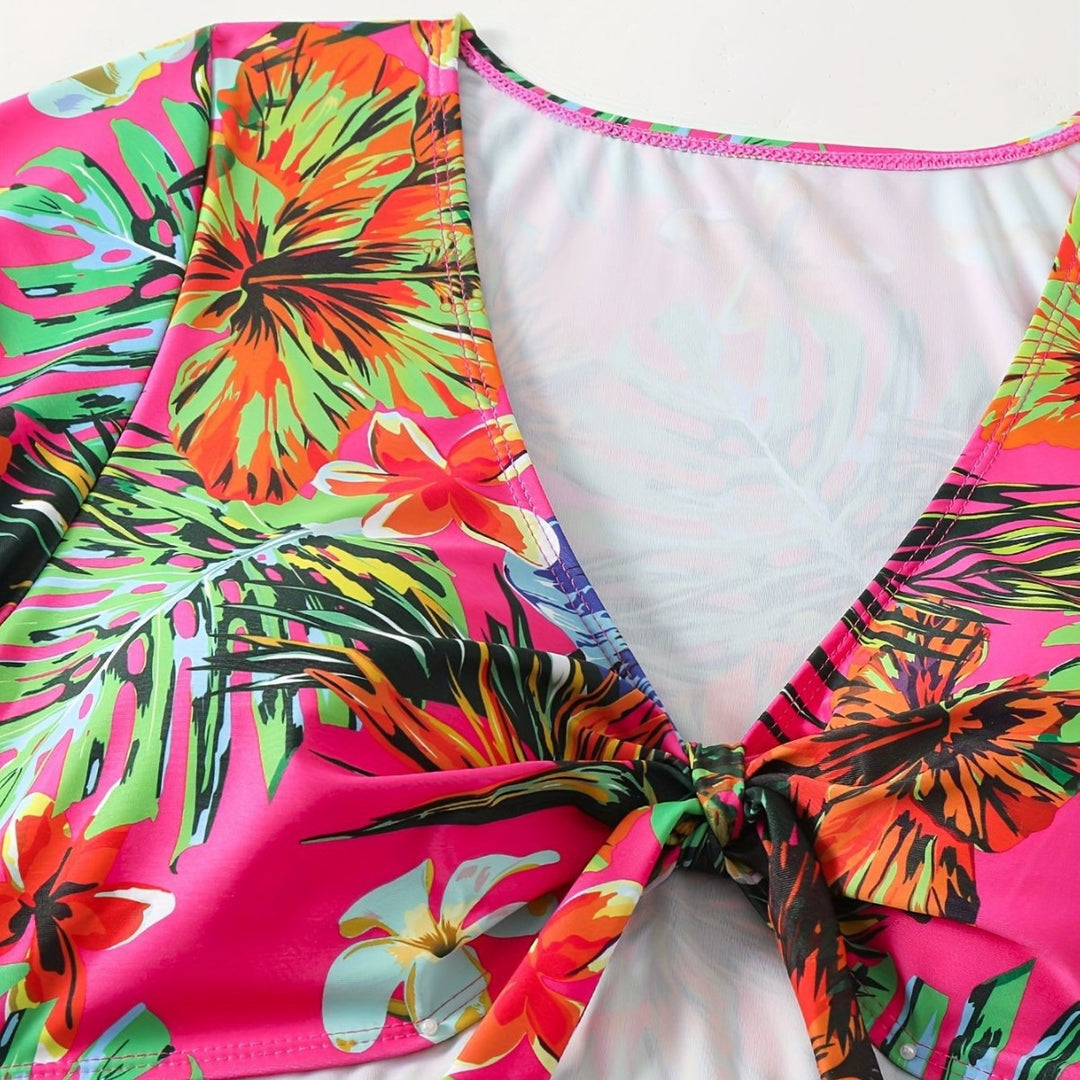 Damen Bikini-Set mit floralen Mustern und leichtem Überwurf Drune