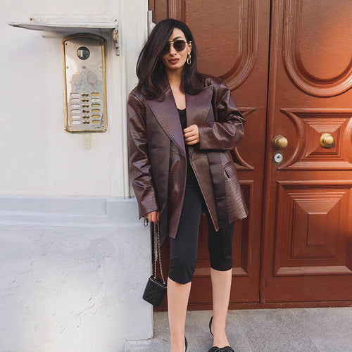 Damen modischer Kunstleder-Blazer mit Croco-Optik Drune